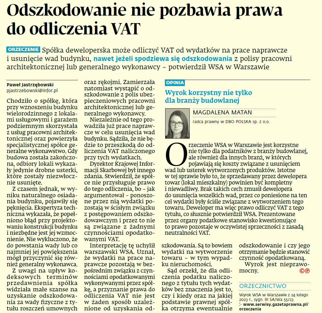Dziennik Gazeta Prawna – wyrok klienta DBO Polska